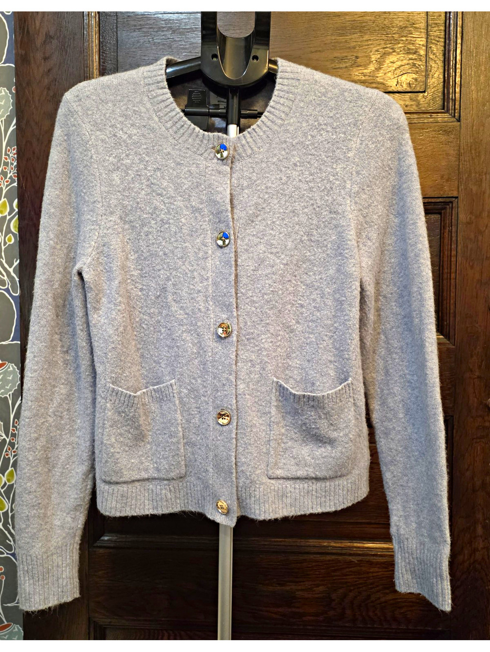 J.CREW Women's Extra-Soft Gray Button Front Cardigan Pockets